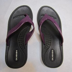 Okabashi women's flip flop sandals black with purple made in USA-Sz M